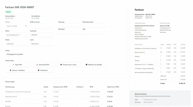 Factuurprogramma voor autobedrijven en garages