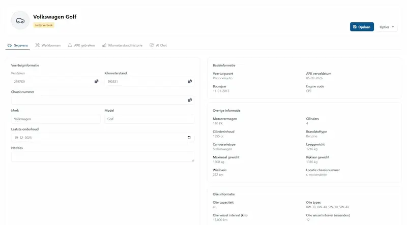 Voertuigbeheer dashboard